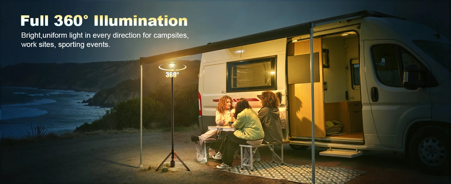 360° Rechargeable Work Light Remote Control 8.4Ft Max Height 3000LM Ultra Bright 3CCT Dimmable Telescopic Camping Lights