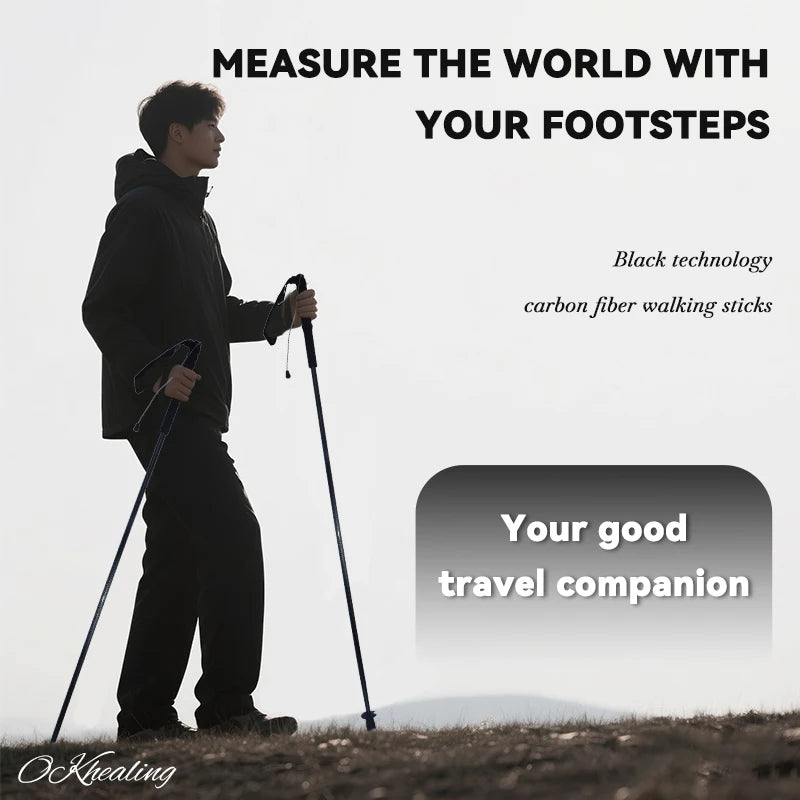 2PCs Trekking Poles Carbon Fiber 115g Ultra-Light Hiking Poles Camping Stick Foldable Walking Cane Travel Outdoor Gear