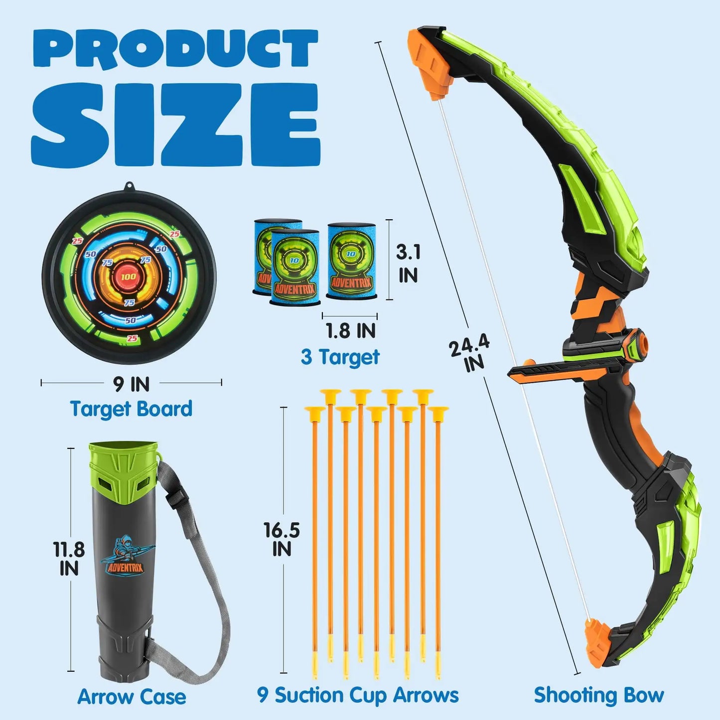 Kids Bow Arrow Set with LED Flash Lights Outdoor Archery Set Toy with Suction Cup Arrows Great for Kids 6-12 Birthday Gift