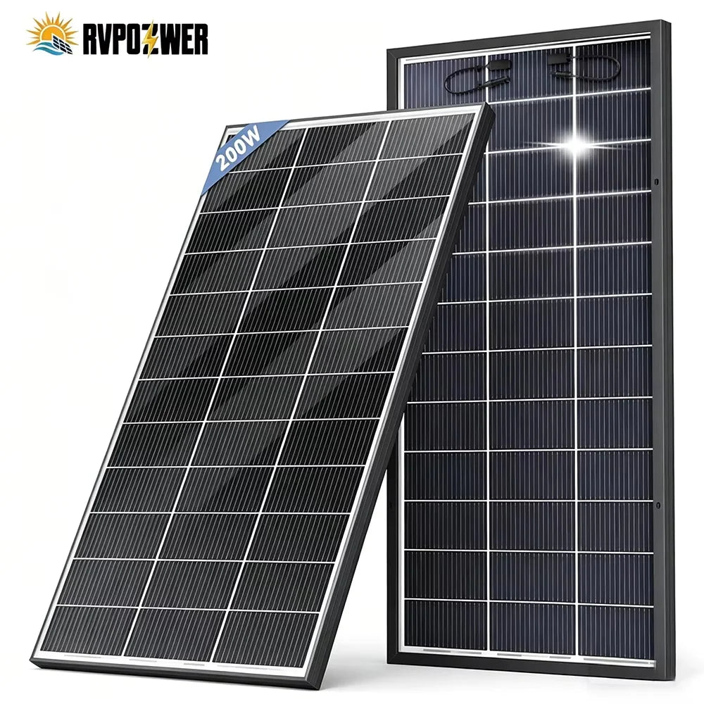 RVPOZWER Bifacial Solar Panel 16BB N-Type Mono Cells High-Efficiency PV Power for Home Rooftop Off-Grid Outdoor Camping Farm 200W/400W/800W