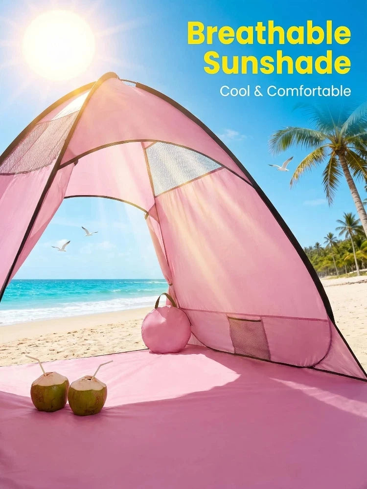 1-Piece Instant Pop-Up Beach Tent for Family, Spacious Triangle Outdoor Shade with Carrying Bag – Lightweight Polyester, Portable for Camping, Hiking & Travel