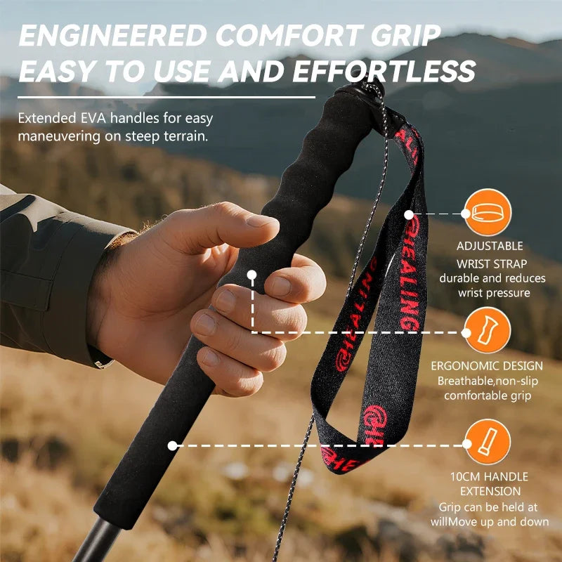 2PCs Trekking Poles Carbon Fiber 115g Ultra-Light Hiking Poles Camping Stick Foldable Walking Cane Travel Outdoor Gear