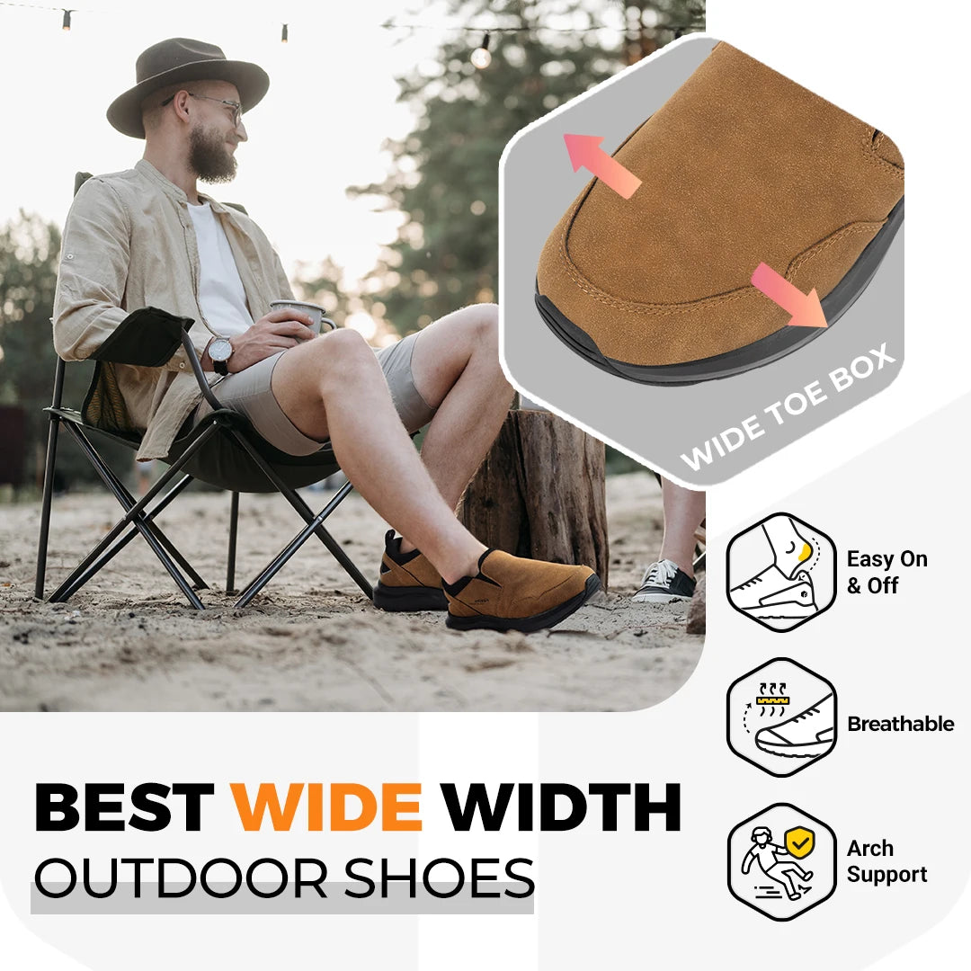 FitVille Men Extra Wide Slip On Hiking Loafers, Comfort Orthopedic Walking Sneakers with Arch Support for Outdoor Trekking Trails, Flat Feet & Foot Pain Relief