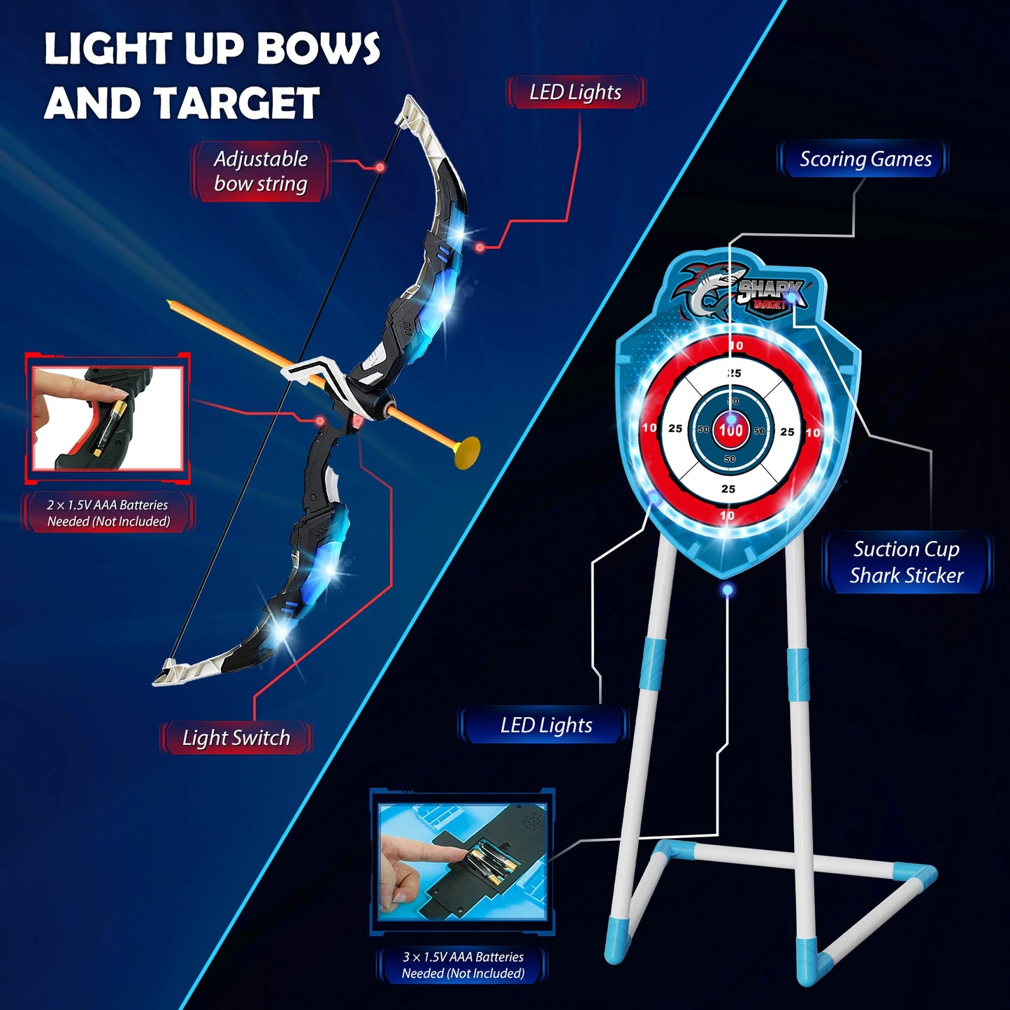 Night-Light Bow Arrow Guns Toy For Kids Archery Stand Target Board Indoor Outdoor Game Toys Boys Girls Christmas Gift