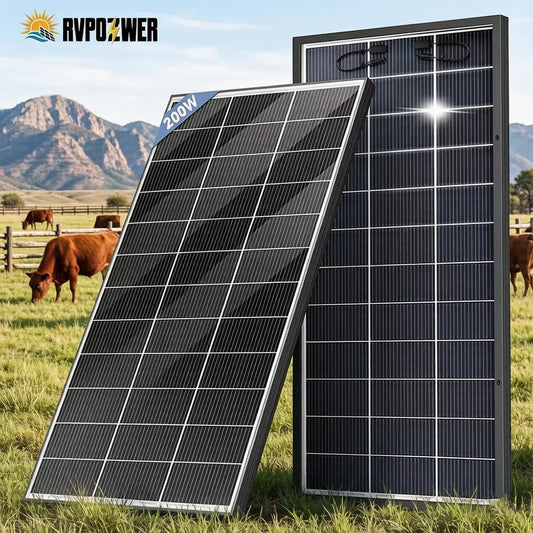 RVPOZWER Bifacial Solar Panel 16BB N-Type Mono Cells High-Efficiency PV Power for Home Rooftop Off-Grid Outdoor Camping Farm 200W/400W/800W