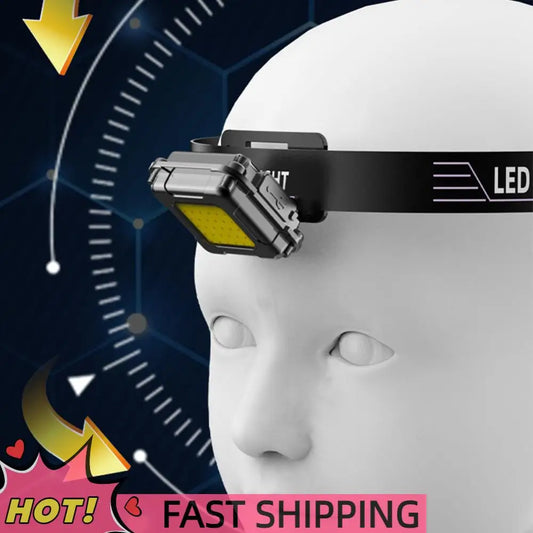 LED Headlamp Type C USB Charging Multifunctional Head Torch Adjustable Angle Mini COB LED Headlight for Camping Running Hiking