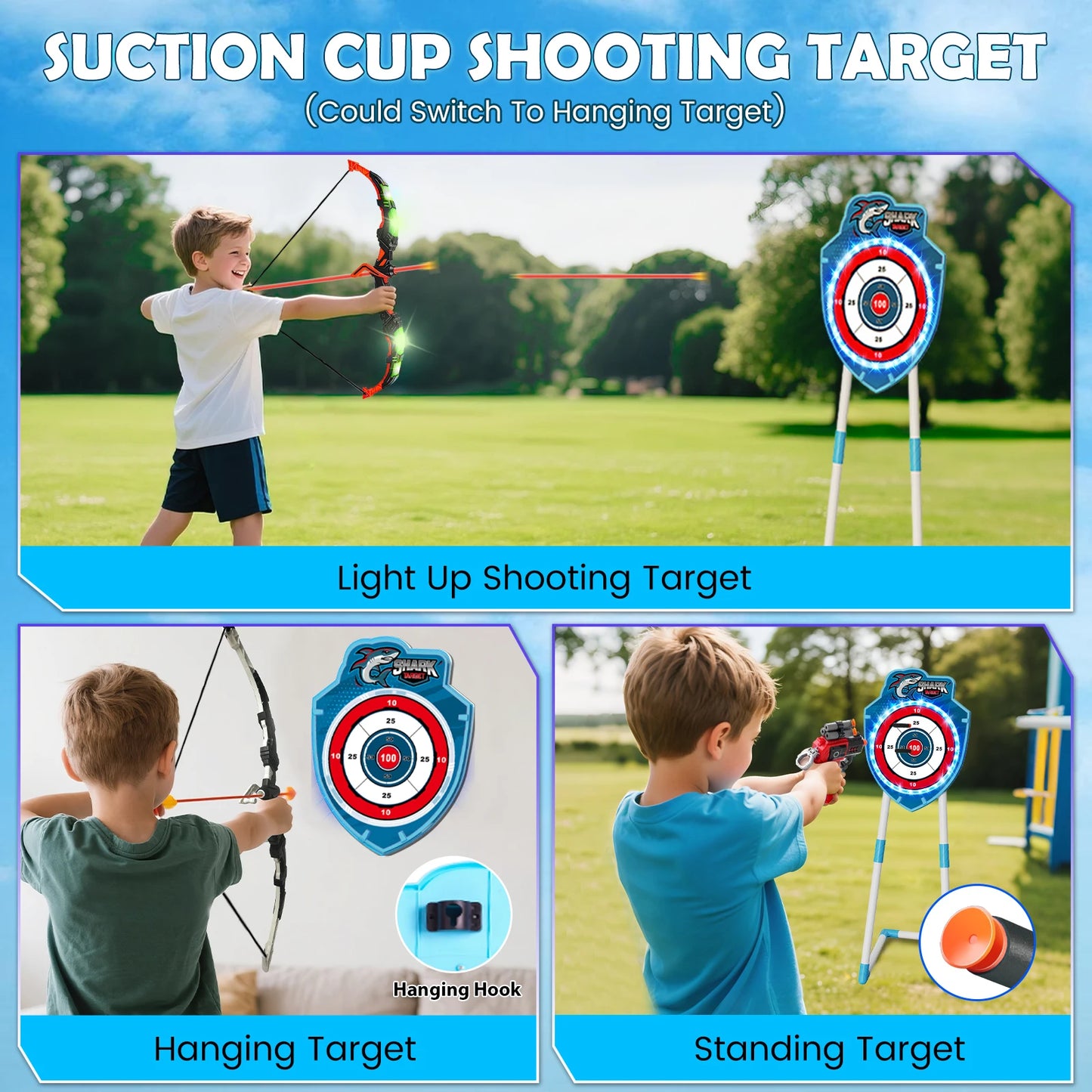 Night-Light Bow Arrow Guns Toy For Kids Archery Stand Target Board Indoor Outdoor Game Toys Boys Girls Christmas Gift