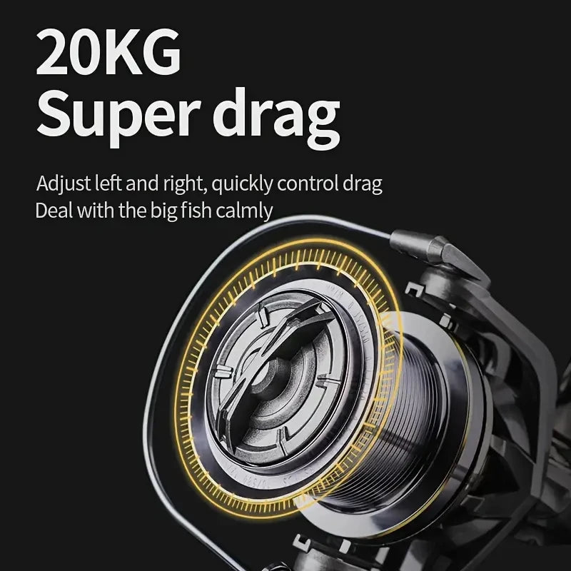 Spinning Reel NGK 8000 9000 10000 12000 14000 Reels 20KG Max Drag 4.8:1 Gear Ratio Stainless Steel Bearing Long Casting Fishing Reels for Saltwater Freshwater Grouper Sea Bass Big Game Fishing
