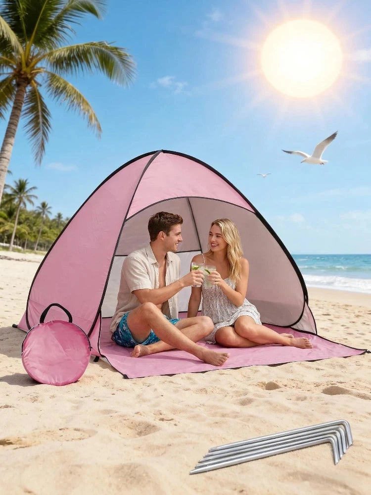 1-Piece Instant Pop-Up Beach Tent for Family, Spacious Triangle Outdoor Shade with Carrying Bag – Lightweight Polyester, Portable for Camping, Hiking & Travel