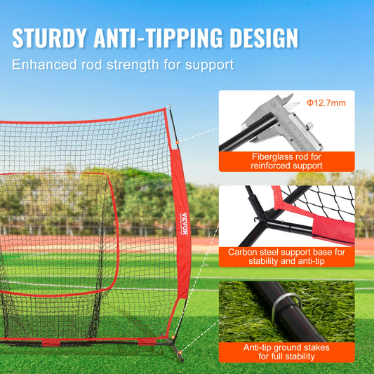7x7 ft Baseball Softball Practice Net, Portable Baseball Training Net for Hitting Batting Catching Pitching