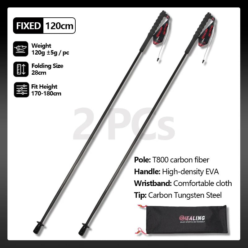 2PCs Trekking Poles Carbon Fiber 115g Ultra-Light Hiking Poles Camping Stick Foldable Walking Cane Travel Outdoor Gear