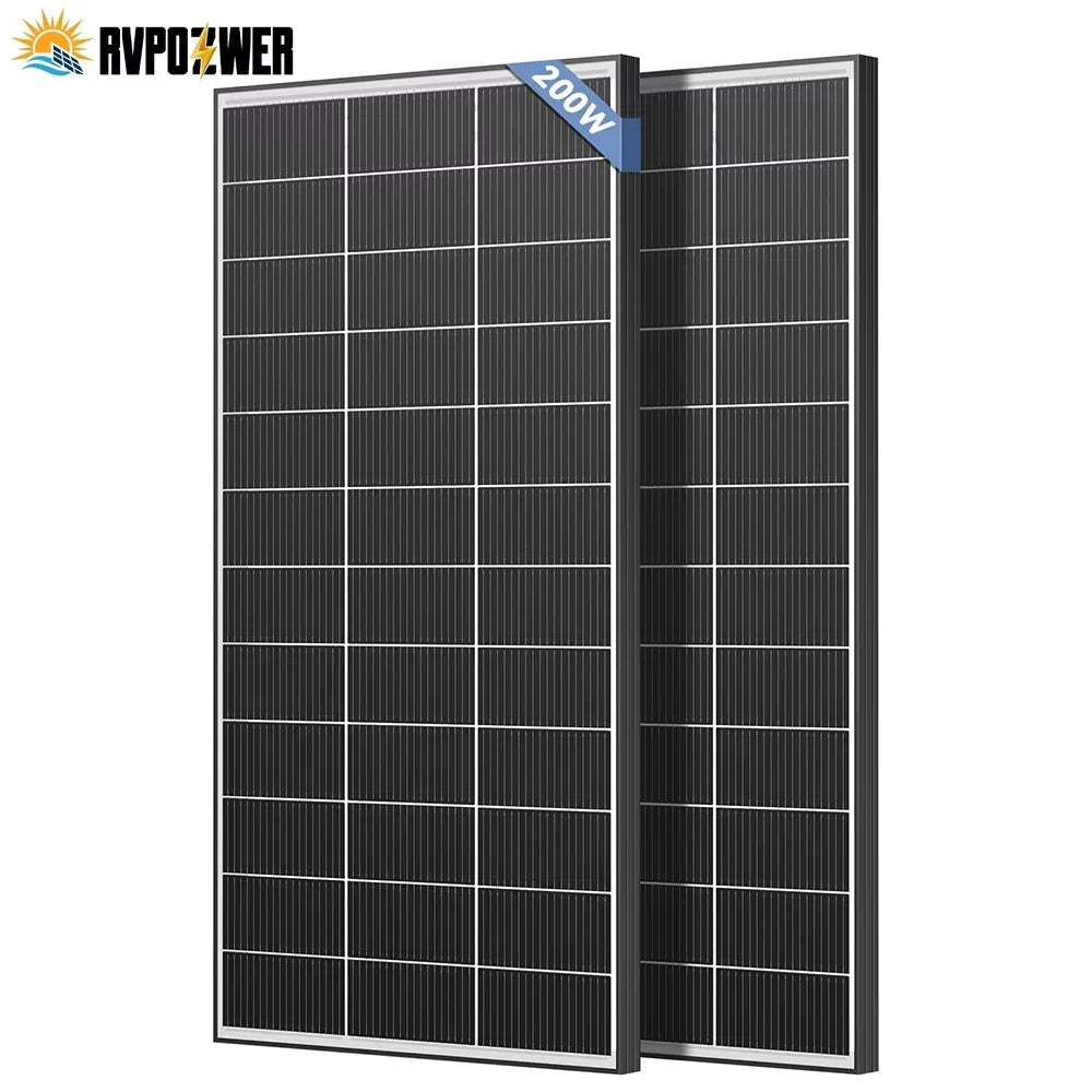 RVPOZWER Bifacial Solar Panel 16BB N-Type Mono Cells High-Efficiency PV Power for Home Rooftop Off-Grid Outdoor Camping Farm 200W/400W/800W