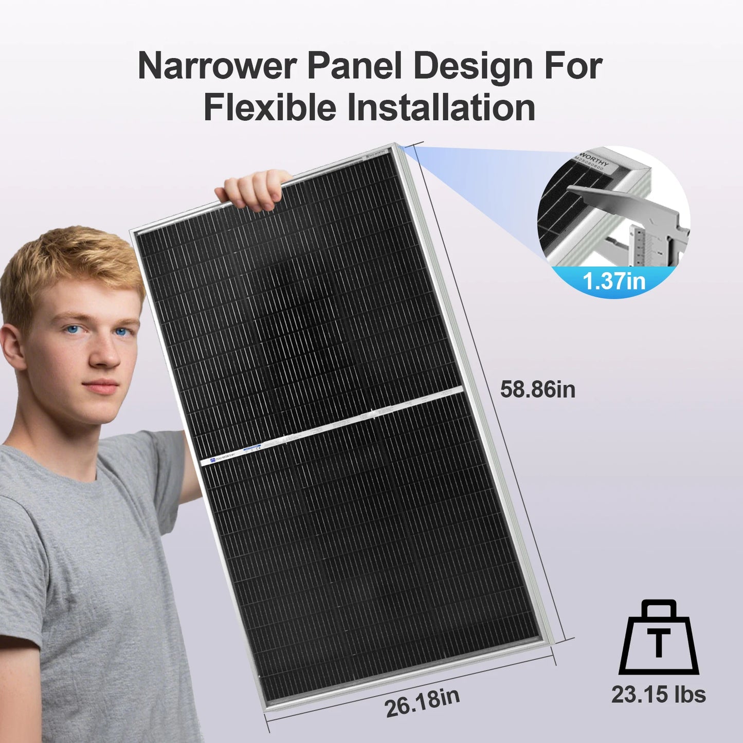 195W N-Type 18BB Bifacial Solar Panel, 1PC 12 Volt Monocrystalline Solar Panel with 25% High Conversion Efficiency,