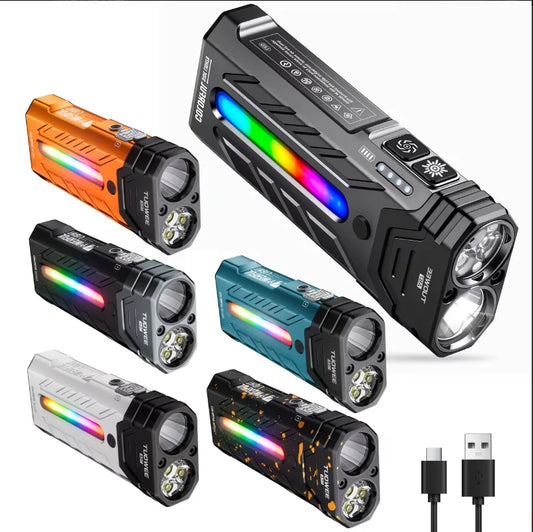 5000LM Rechargeable Magnetic LED Flashlight, 55 Modes, RGB Ambient Light, Spotlight & Floodlight, for Camping Hiking Emergency Use