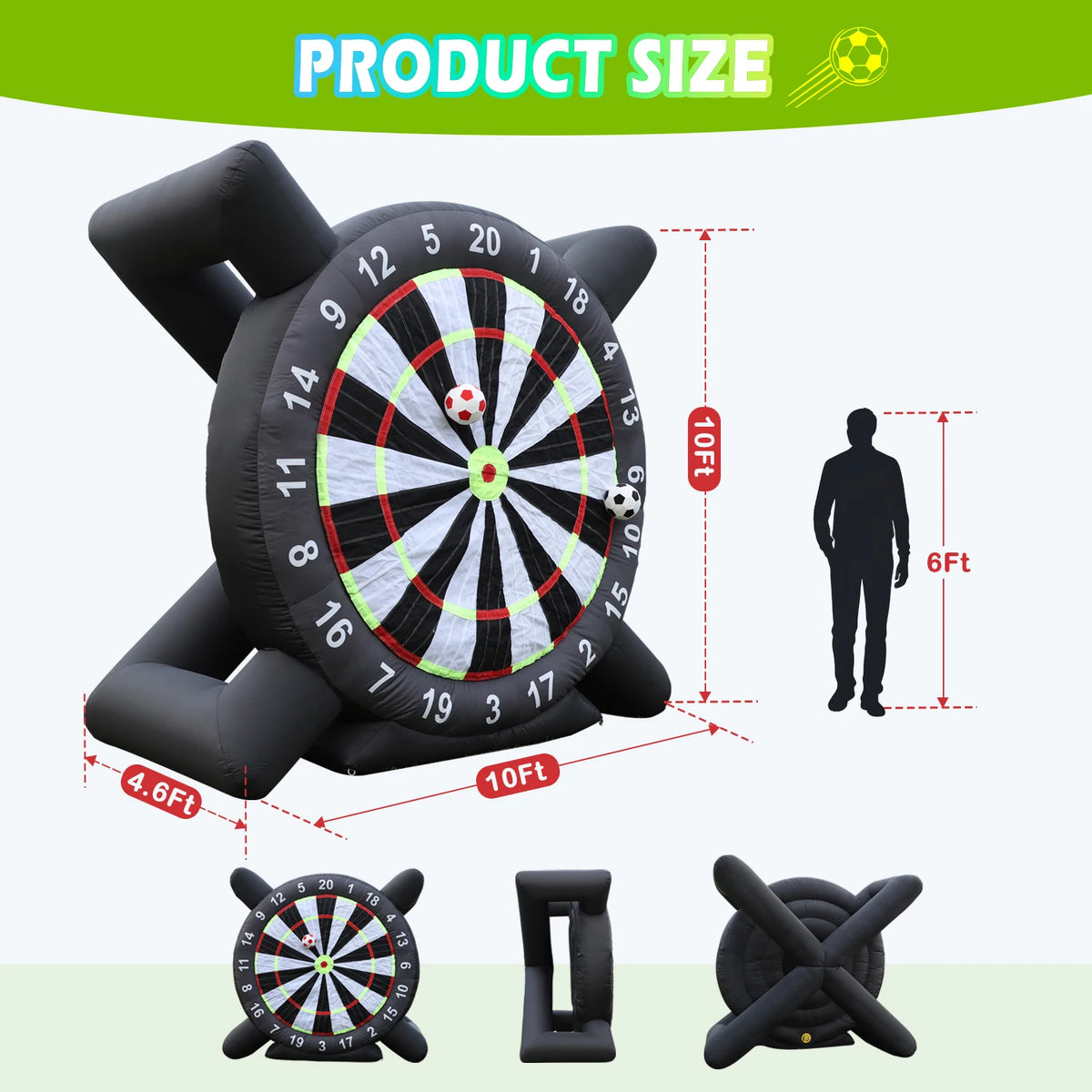 10FT Inflatable Soccer Dart Board for Adults.(Built-in UL Blower) Giant Soccer Dart Board Comes with 8 Soccer Balls for Outdoor Games,Carnival Games,Backyard Games,Camp Activities & Soccer Parties