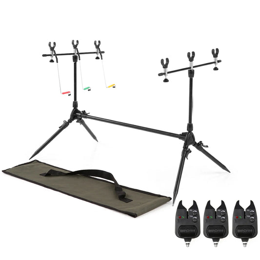 Adjustable Retractable Carp Fishing Rod Pod Stand Holder Fishing Pole Pod Stand with 3 Bite Alarms Swingers Indicator
