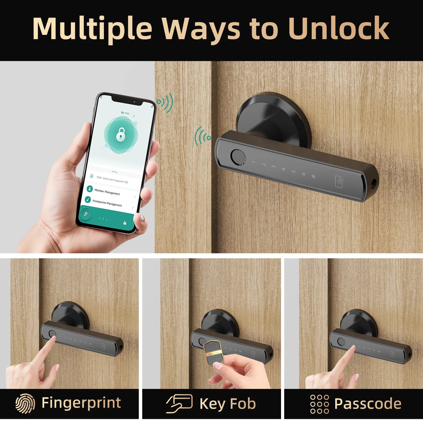 Smart Lock Fingerprint Door Lock App Control Passcode Unlock Electronic Touchscreen Keypad
