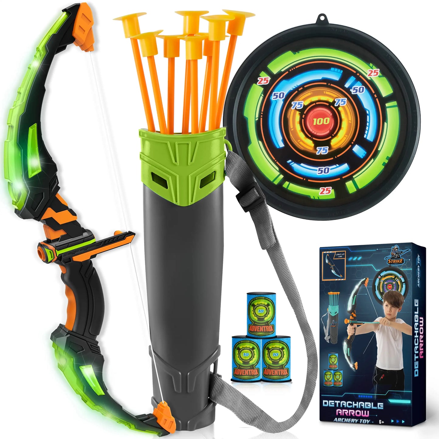Kids Bow Arrow Set with LED Flash Lights Outdoor Archery Set Toy with Suction Cup Arrows Great for Kids 6-12 Birthday Gift