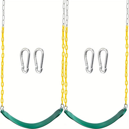 2 Pack Green Swing Seats Heavy Duty with 66" Chain Swing Set with Snap Hooks for Kids Outdoor Play Playground