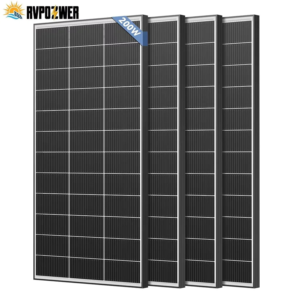 RVPOZWER Bifacial Solar Panel 16BB N-Type Mono Cells High-Efficiency PV Power for Home Rooftop Off-Grid Outdoor Camping Farm 200W/400W/800W